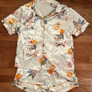 White Floral Silky Pajama Set